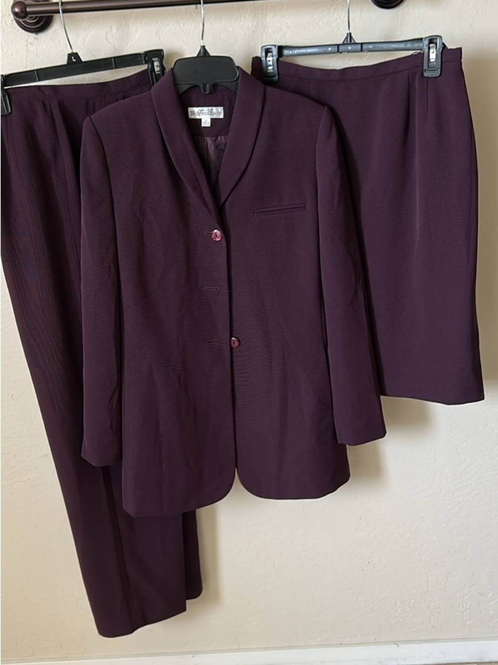 Vintage Dress Barn Plum Three-Piece Women's Suit - Jacket, Skirt, Pants
